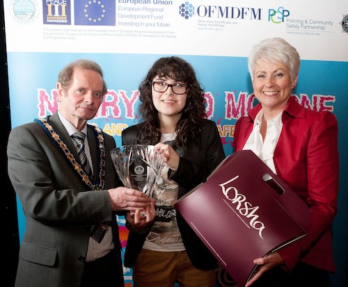 Mayor John McArdle and Pamela Ballentine are pictured Alice Smith who won the Good Relations Award. Photograph: Peter Clarke Mayor John McArdle and Pamela Ballentine are pictured Alice Smith who won the Good Relations Award. Photograph: Peter Clarke